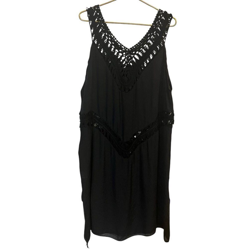Crochet Tank Dress Beach Coverup Swim Resort Open Knit Plus Size 3XL Black 🌊